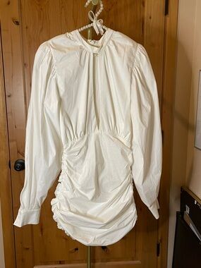 House of CB Ivory Ruched Long Sleeve Mini Dress Size S